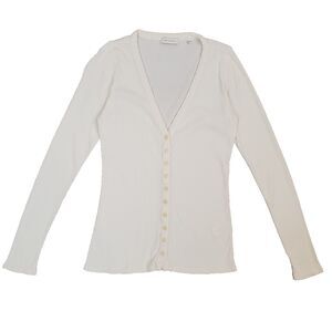 Rebecca Taylor Rib Knit Cardigan Top M Pima Cotton Alpaca Lightweight Preppy Y2K